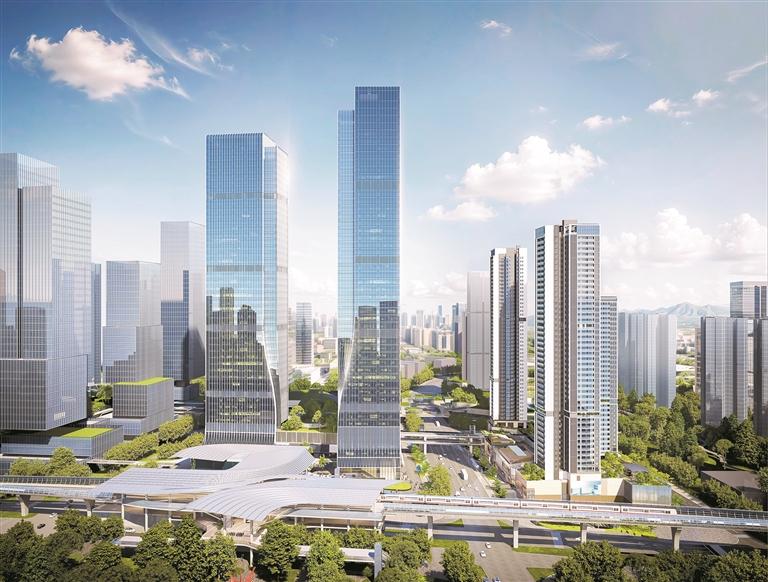 大运综合交通枢纽上盖物业——深铁阅云境项目效果图。(受访单位供图)